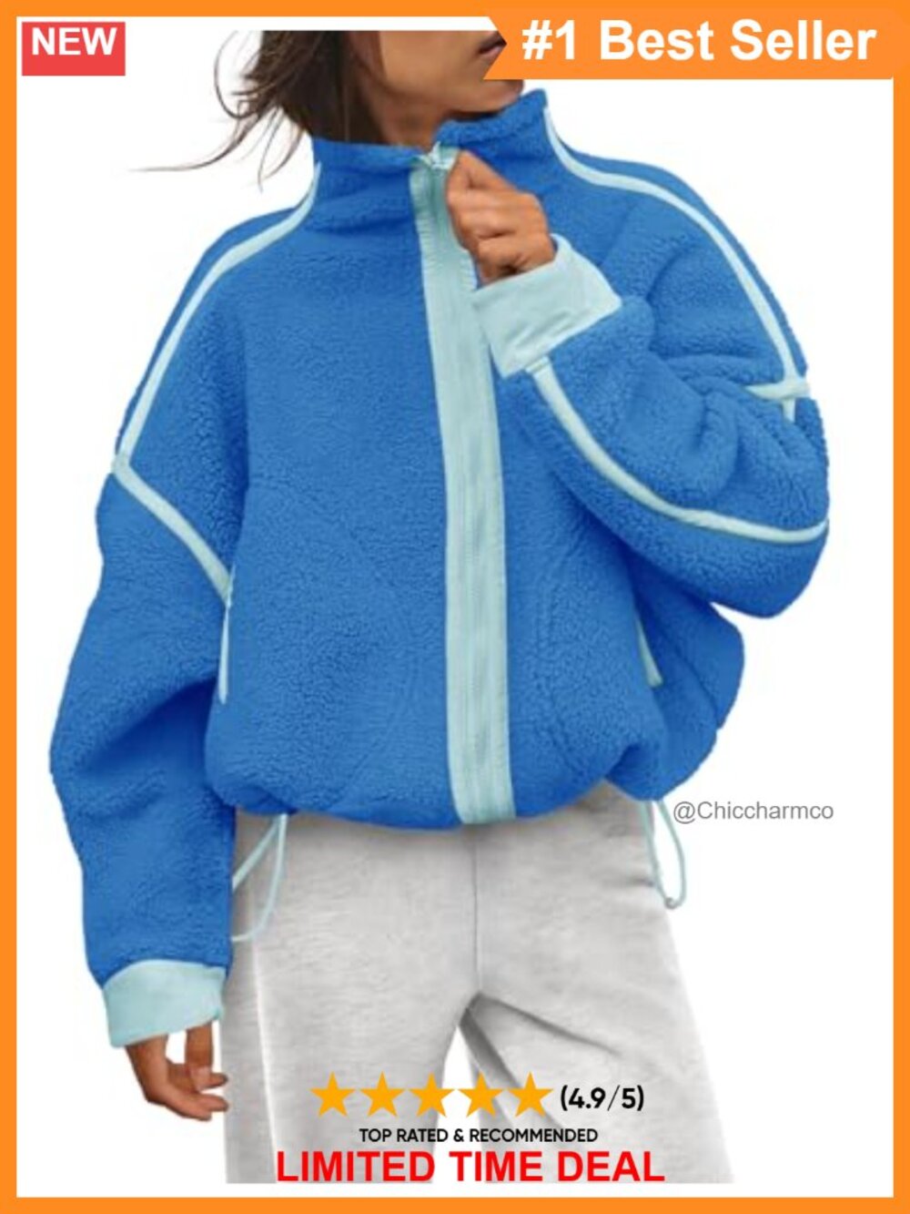 Oversized Fuzzy Fleece Sherpa Jacket Full Zip Cropped Women's